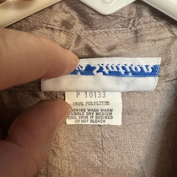 Vtg Womens Champagne Blouse Paris Station Metallic Silver Button Up Shirt Large - Picture 3 of 7